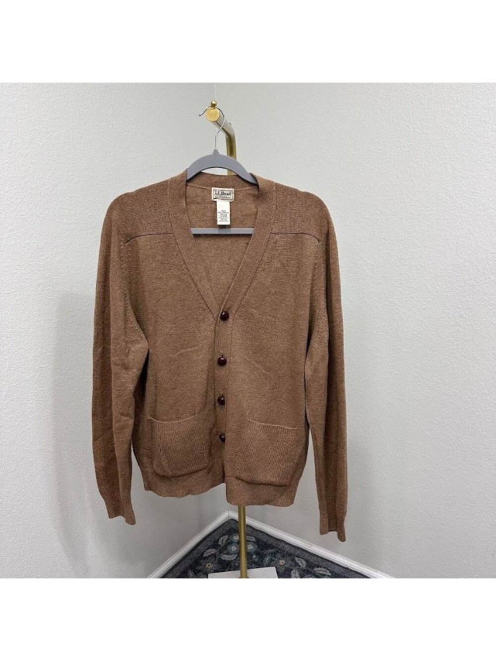 LL Bean 100% Lambswool VNeck Button Up Grandpa Cardigan Sweater QY82 Mens Medium